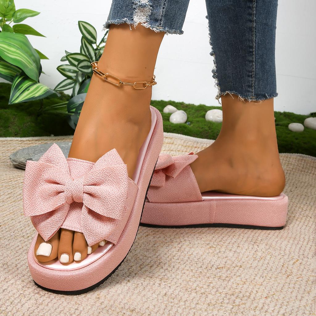 Summer Round Head Bow Fish Mouth Comfortable Casual Slippers Fashionable Elegant Thick-soled Light Sandals for Women
