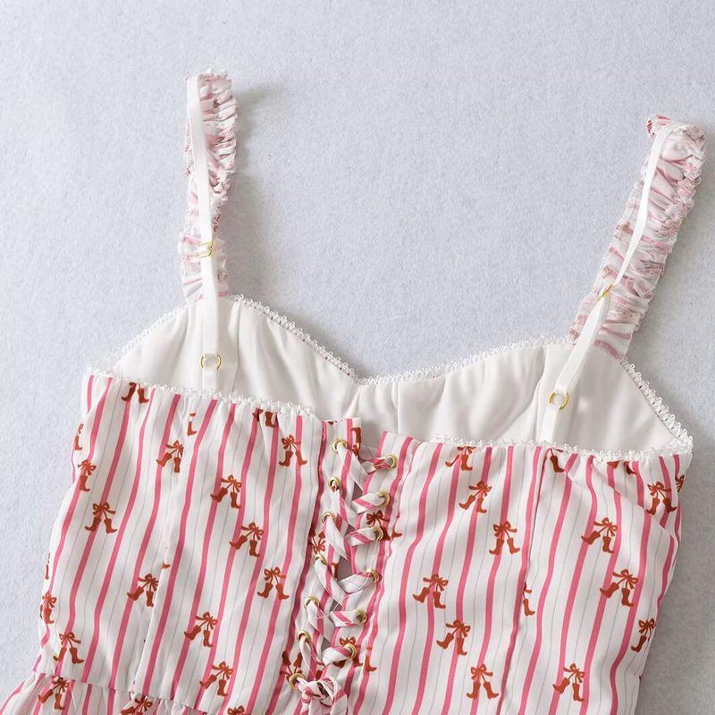 Kaslead New Arrival Women's Clothing Fashion Style Stylish Simple and Versatile Stripes Print Shoelace Vest Tops