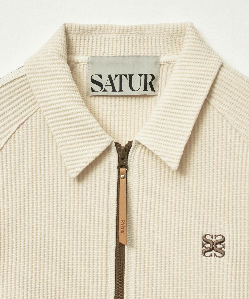 Satur Lawton Waffle Collar Track Zip-Up Jacket Cream
