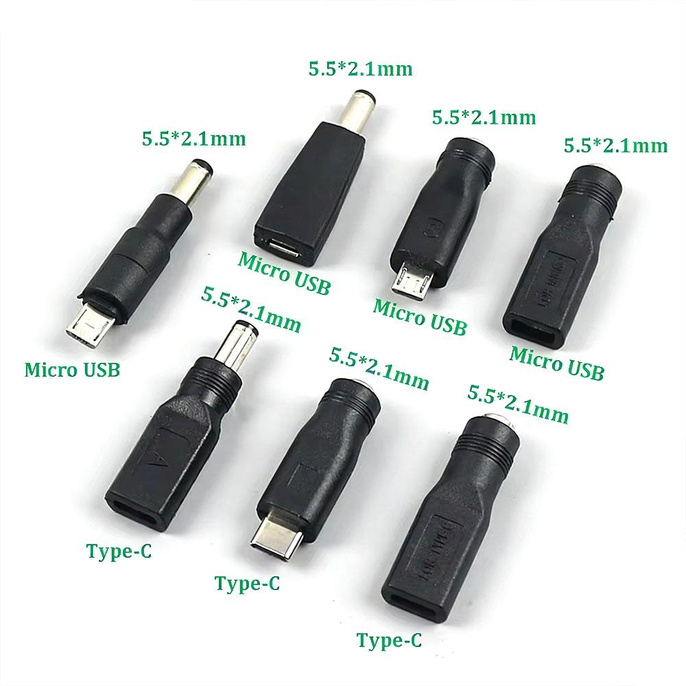 1PCS DC Plug 5.5x2.1mm To Type-C Miro USB Power Supply Connector Jack 5V Female Male USB C to 5.5*2.1 MM Adapter Plug