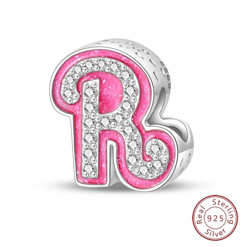 New Copper Teenage Girl Pink 26 Letters Charms Beads For 3Mm Original Bracelets Diy Jewelry Birthday Gifts