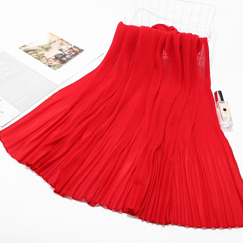 Big Size Pearl Chiffon Scarf Solid Color Pleated Stripe Headwear Scarves Women Muslim Hijab Head Wrap Plain Travel Shawls