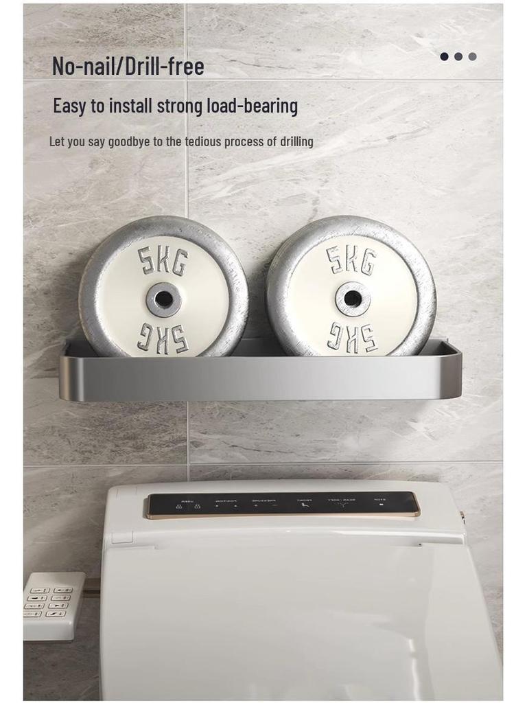 Gun Gray Wall-Mounted Bathroom Toilet Rack - Punch-Free Storage Shelf