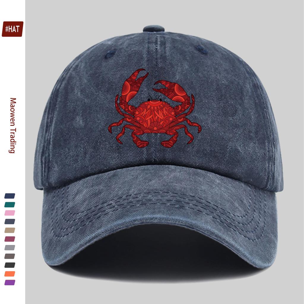 Casquette de camionneur imprimé Crabe Rouge Réglable Snapback Convient aux Hommes Femmes Légère Vintage Lavée Crabe Fête de Plage