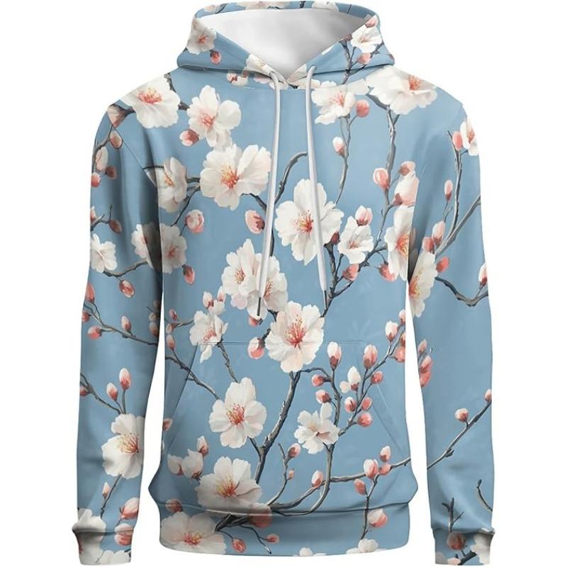 Hoodie with Long Sleeves, 3D Printed White Daisy Pattern Sweatshirt with Pockets Sportswear