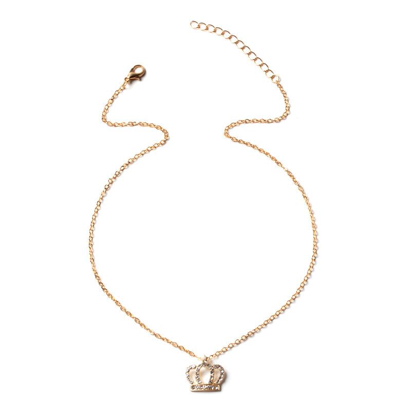 Crown Necklace European and American Fashion Diamond-encrusted Collarbone Chain Personalized Alloy Gold-plated Light Luxury High-end Sweater Chain