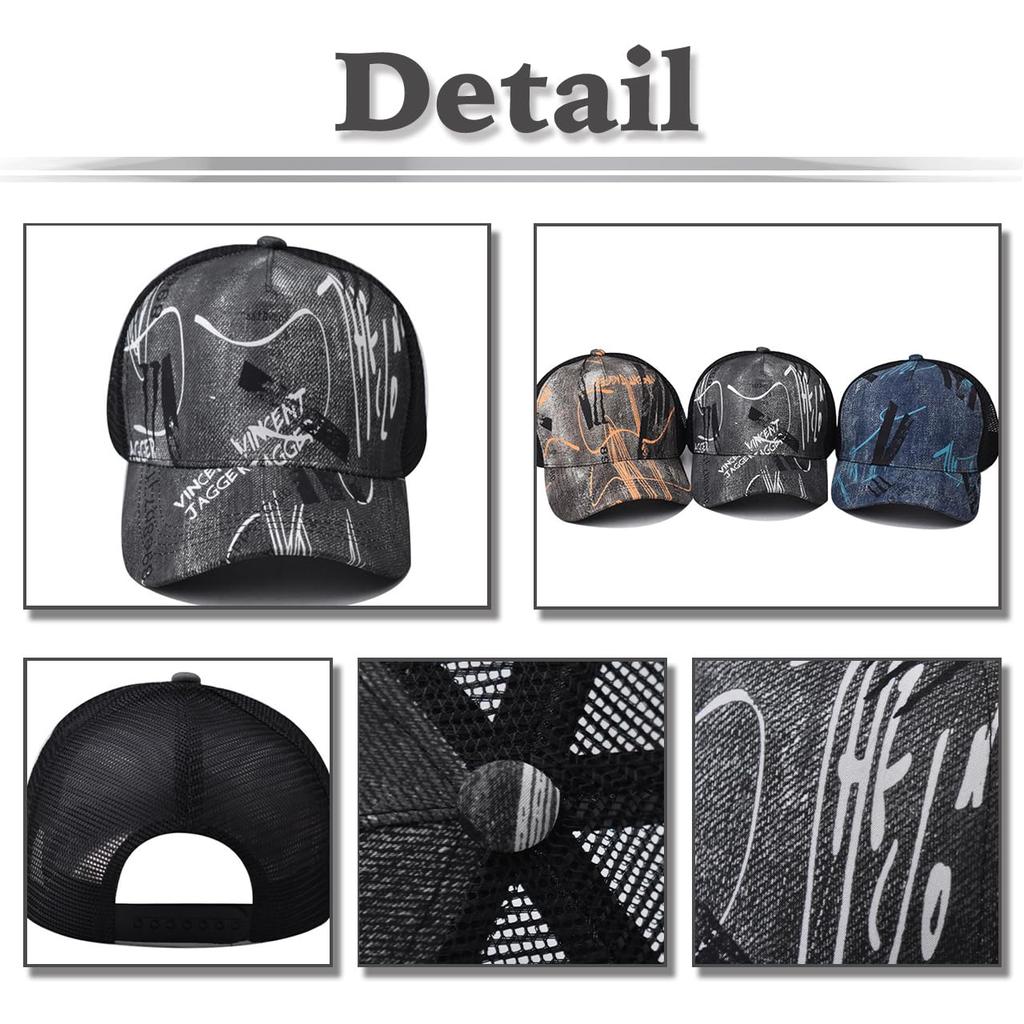 Hat Cap Embroidery Print Design Mesh Casual Sports Men Women CZA466 [White Fang] (Black)