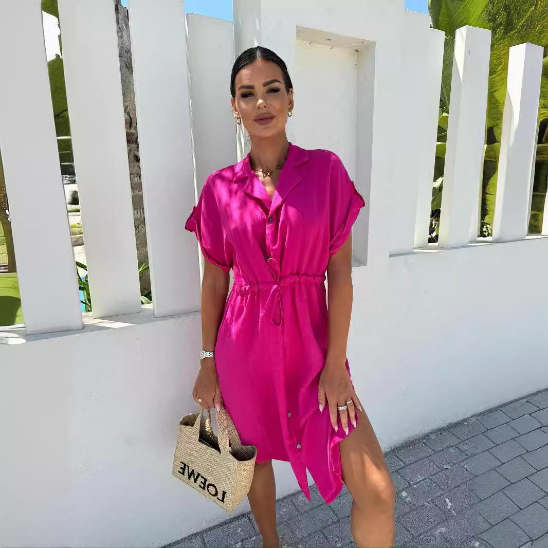 Dress European and American women s summer new hot-selling medium and long shirt skirt women S чёрный