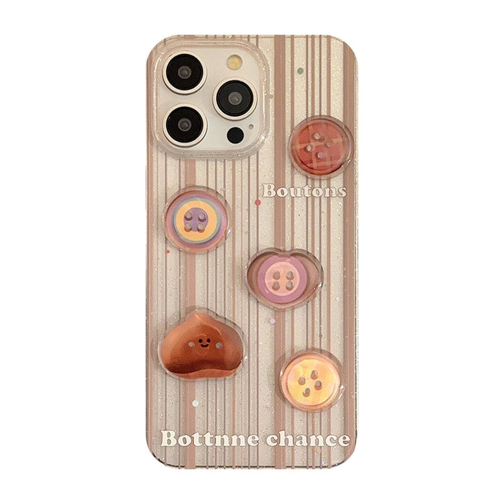 Three dimensional Button Stripe Apple 15 Promax Mobile Phone Case 16 Suitable for Iphone14 Glitter 11 Retro Brown 12 Soft