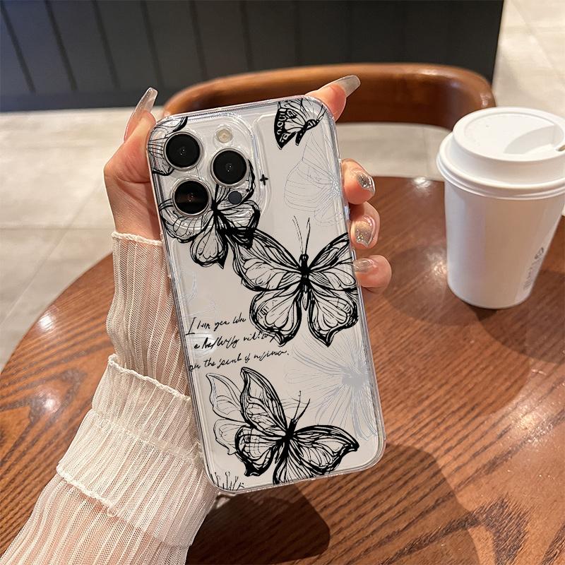 Butterfly Flowers Phone Case for iPhone 17 Air 16 15 14 13 12 11 Pro Max Plus Mini 8 7 Soft Transparent Cover Fundas Accessory