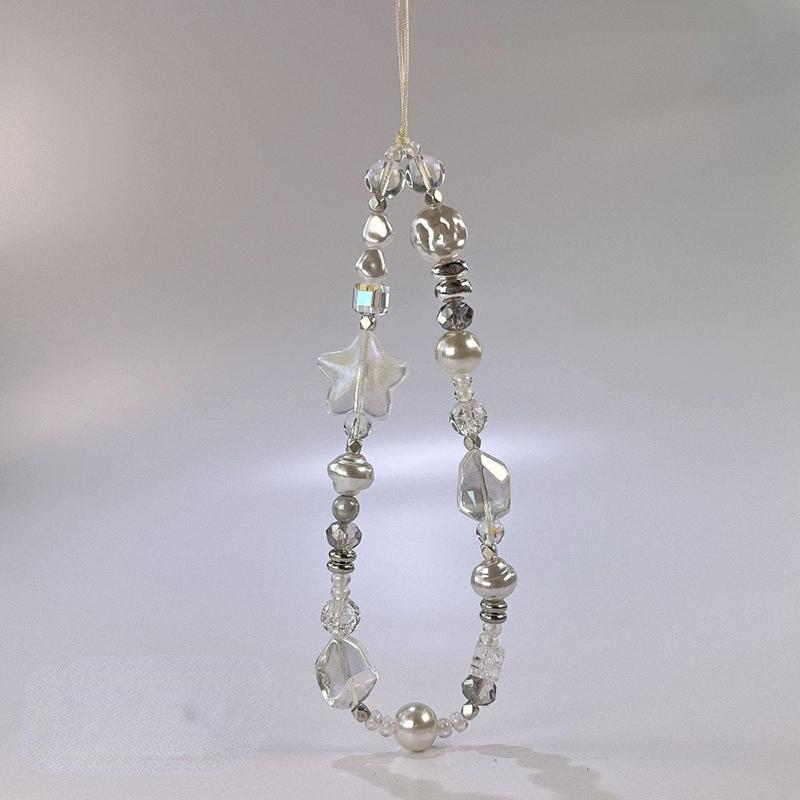 Cute Silver Butterfly Bead Keychain on the Phone Charm Cute Lanyard Cell Phone Strap Pendant For Woman Mobile Accessories