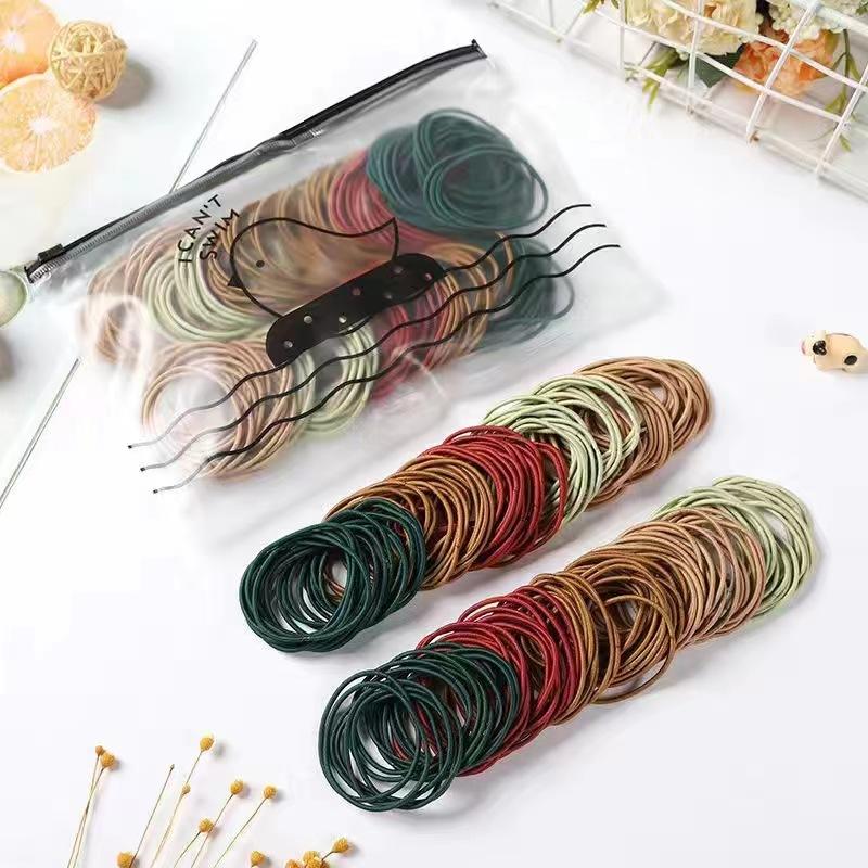 New 100PCS/Set Women 5CM Basic Nylon Elastic Hair Bands Ponytail Hair Scrunchie Rubber Bands Headband Hair Accessories Headwear