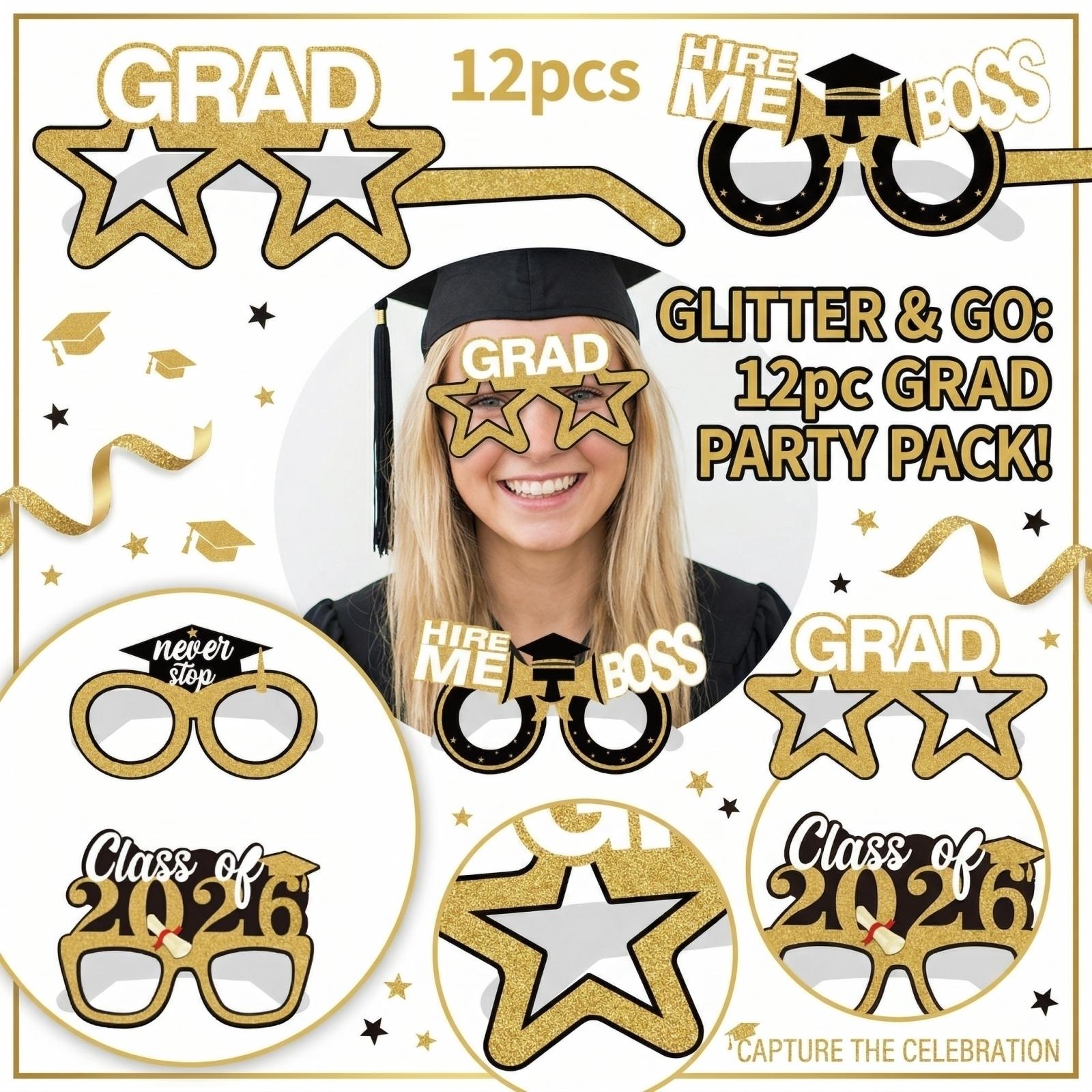 12pcs Graduation Glasses Decoration Graduation Party Decoration чёрный