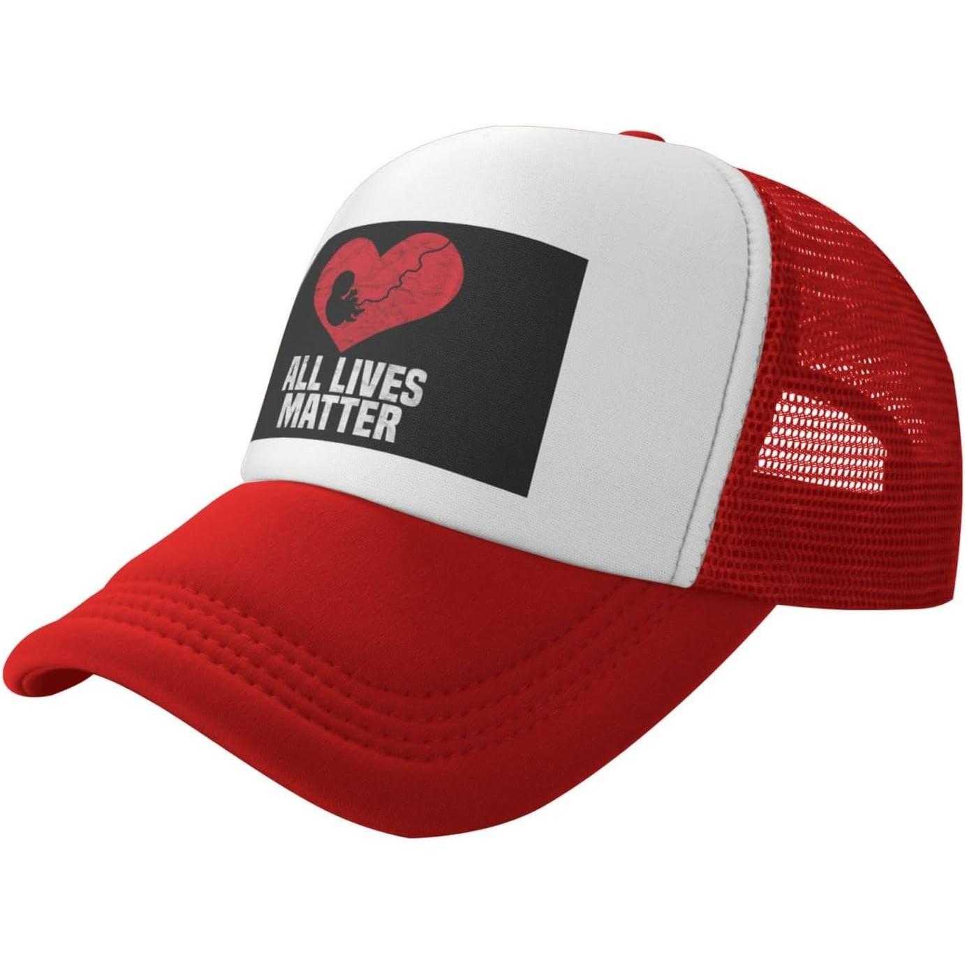 All Lives Matter Pro Life Heart Graphic Trucker Hat Mesh Snapback Cap Unisex Casual XS(old)