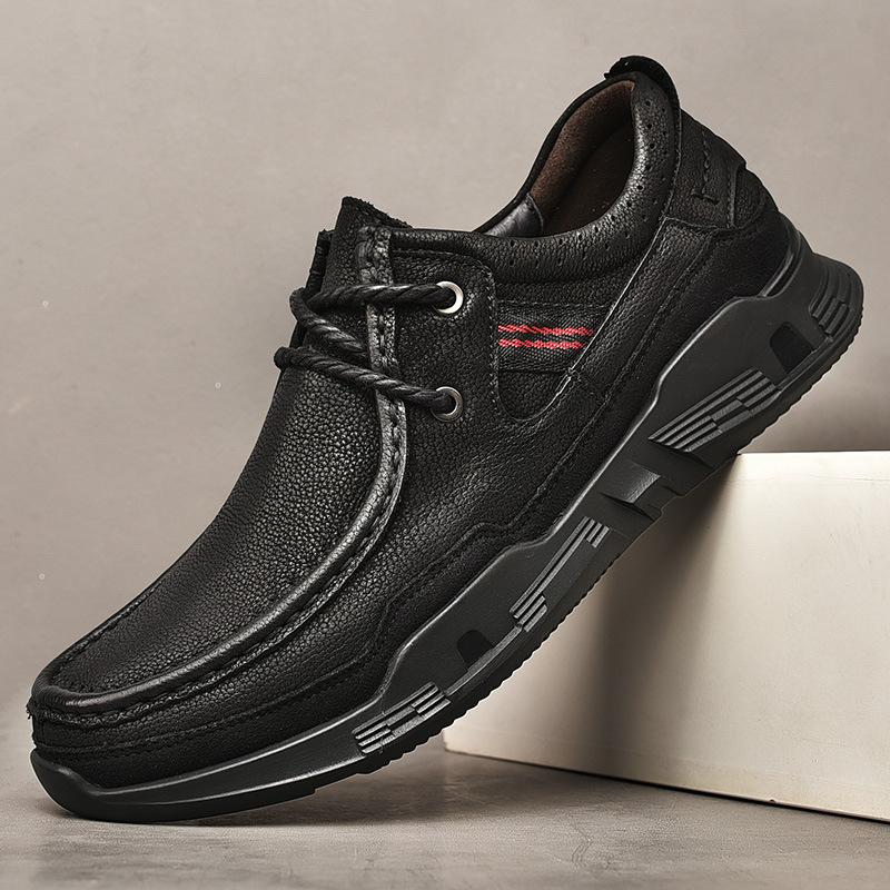 Casual leather shoes men's autumn leather thick-soled wide-headed wide-footed soft-soled non-slip first-layer cowhide men's shoes dad shoes comfortabl