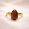 Pear Shape Tiger Eye Ring In Gold Plated 925 Sterling Silver – Handmade Minimalist Statement Ring