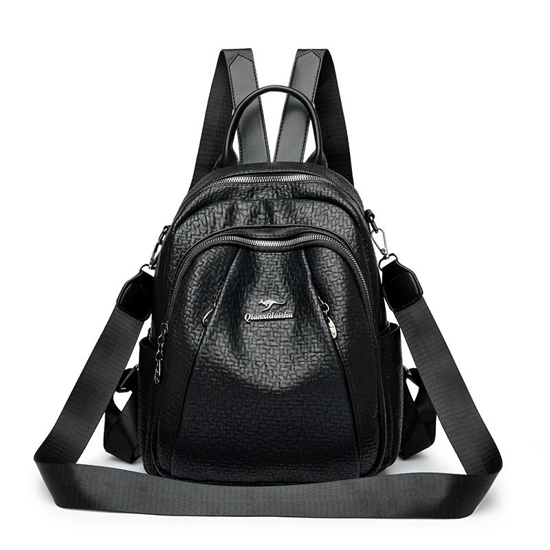 Fashion Women Soft Leather Bagpack Shoulder Bag for Female Travel Bagpack Shopper Bag High Quality Casual Large Capacity Pack серый