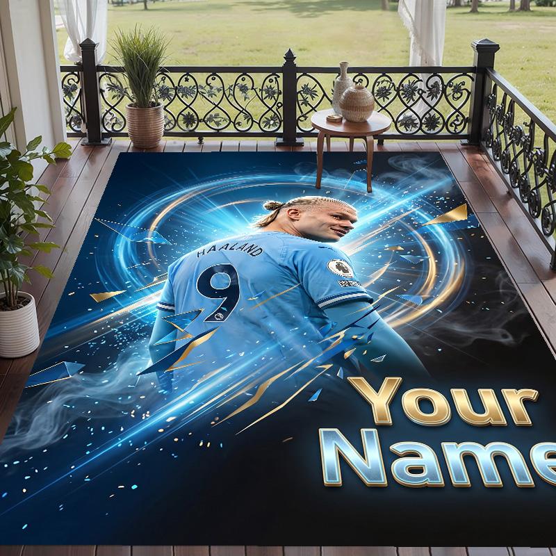 Custom Text Printed Rug Erling Haaland Non Slip Floor Carpet For Home Room Decor