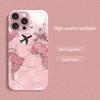 Simple Map Airplane Pattern Pink Metallic Paint Glass Phone Case For iPhone 17 16 15 14 13 12 11 Pro Max 15 Plus 17Air 16E Cover