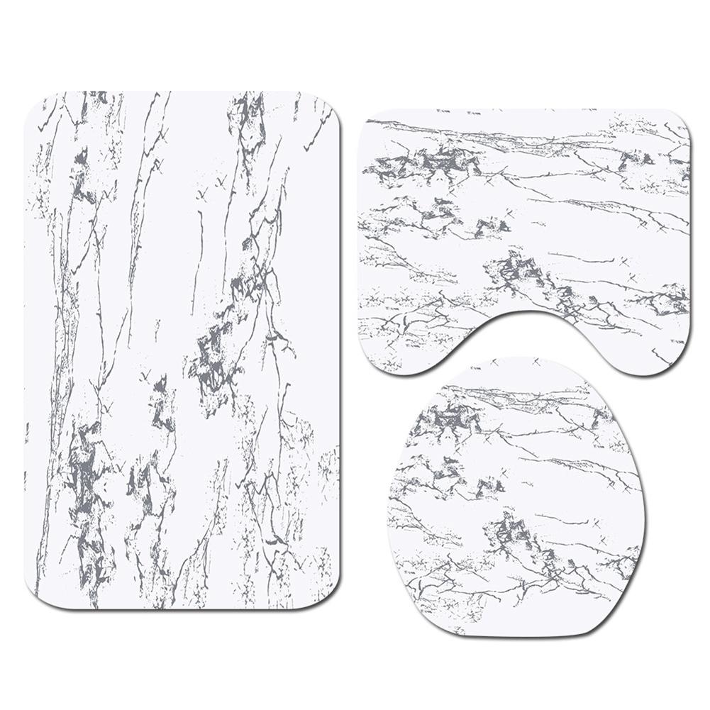 Marble Printed Shower Curtain Rug Lid Toilet Cover Mat Bath Mat Set Bathroom Curtains with 12 Hooks