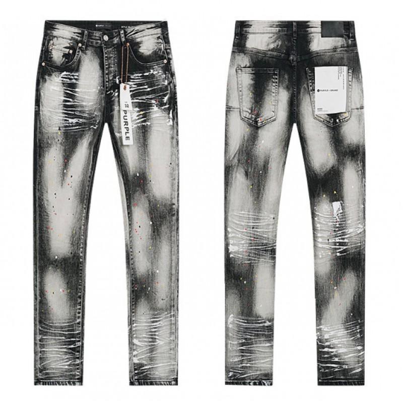 Jeans da uomo in denim lavato distressed a vita alta con dettagli strappati, vestibilità leggermente svasata
