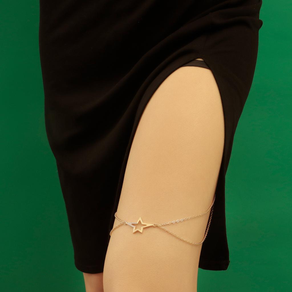 Sweet Cool Casual Rhinestone Beach Leg Chain Elastic Belt Imitation Pearl Sexy Leg Chain