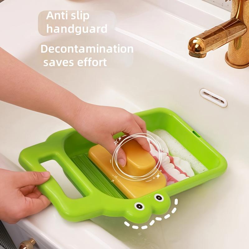 Cute Crocodile Design Washboard with Brush Non Slip Handguard  Hanging Storage, Multi Functional Laundry Basin for Underwear, Socks, Dorm, Home Use