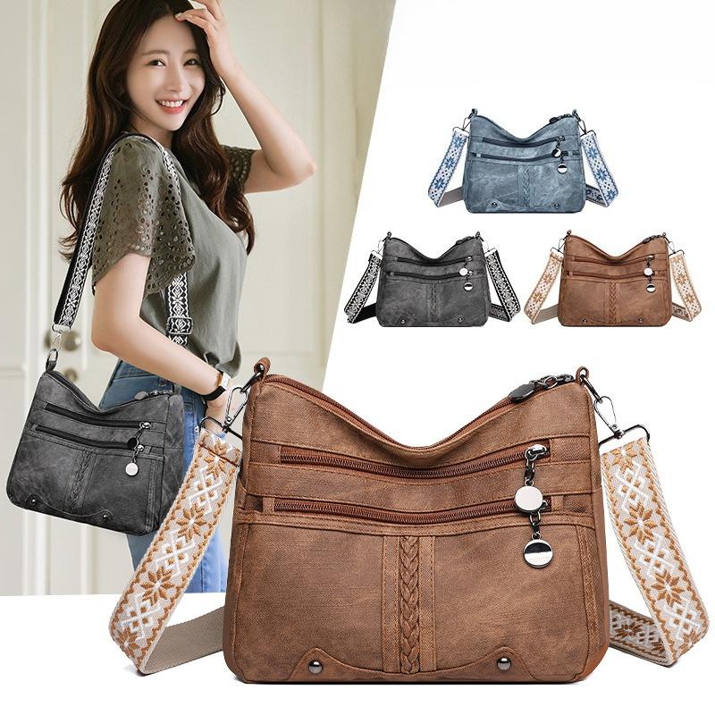Soft Leather Bag with Large Capacity for Middle-aged and Elderly Mothers, Versatile Multi-layered Women's Crossbody Bag