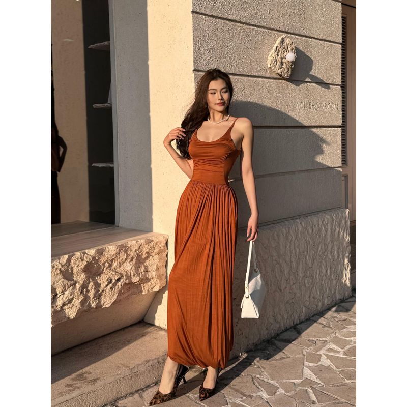 

[Mi Mijia] Long Summer European and American Gyaru Temperament Sexy Niche Design Sense Dress 25/Y440 Black S