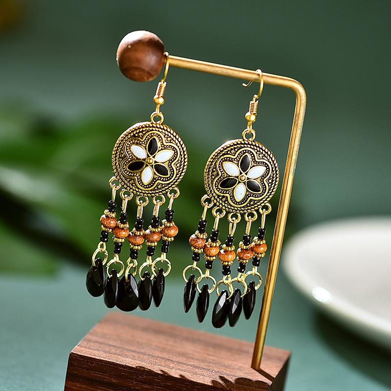 Bohemian Cross-Border Handmade Water Drop Rice Bead Tassel Earrings for Travel Photography