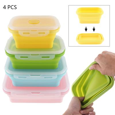 4 STK. 350 / 500 / 800 / 1200 ML Silikon Tragbare rechteckige, skalierbare, faltbare Lunchbox, Bento-Box mit Silikon-Verschlussstopfen für - 40 - 230 Grad Celsius