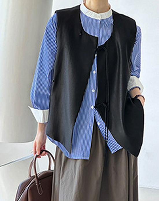 Ju Zhi 2024 Autumn Chic Slimming Irregular Drape Ribbon Shirt for Women 4533