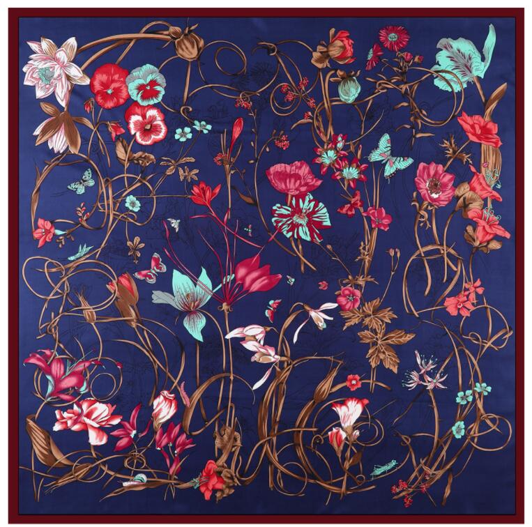 Silk Scarf Women Large Shawls Stoles Cashew Print Square Scarves Echarpes Foulards Femme Wrap Bandanas 130*130CM