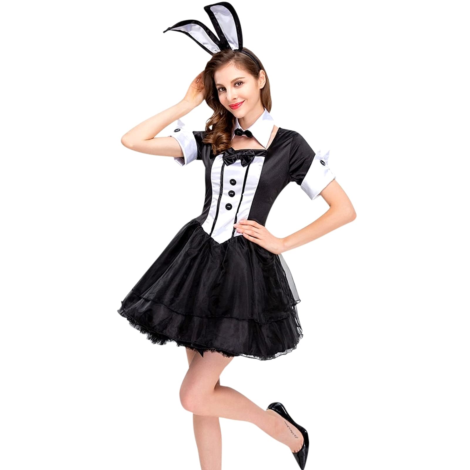 

Eiza Bunny Girl Cosplay Costume, Halloween Maid Outfit with Rabbit Ears, Bunny Maid Costume, e698 (M)