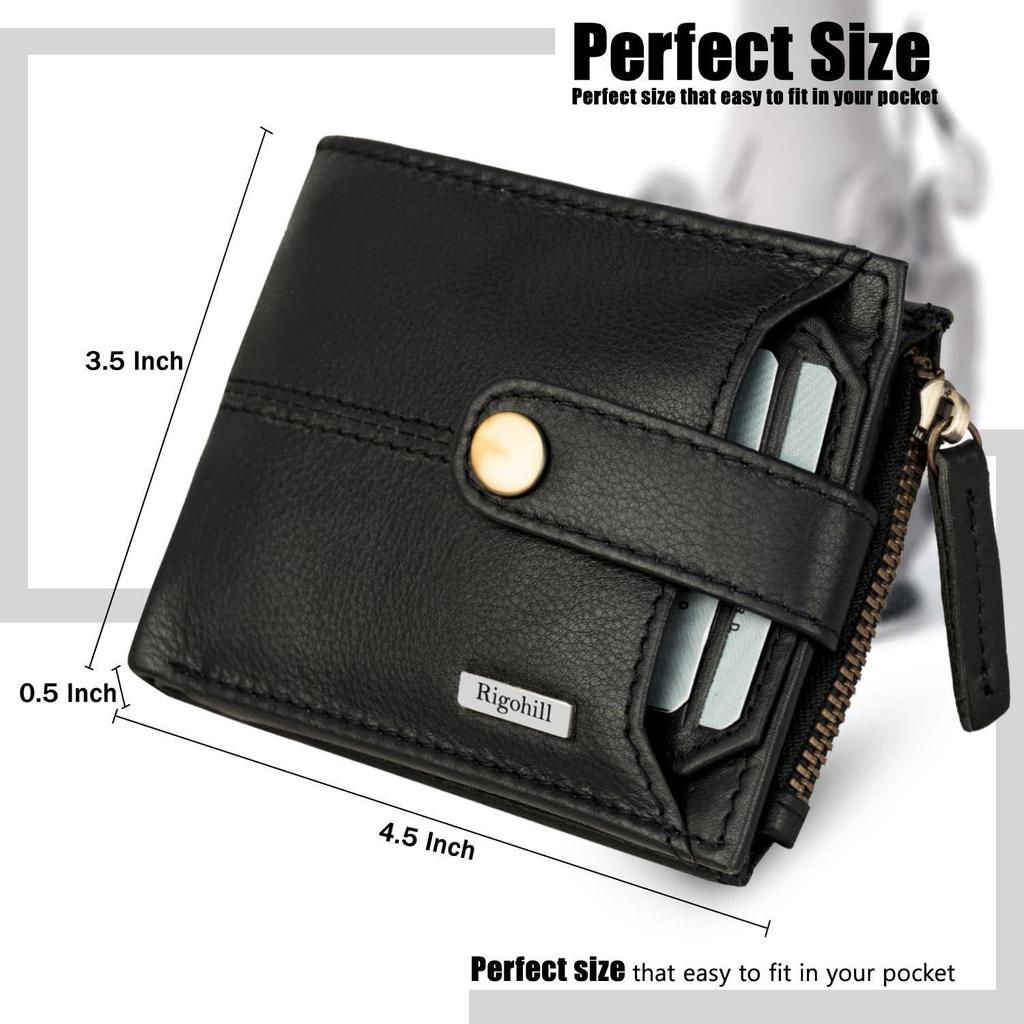 RIGOHILL Doger Black Mens Leather Wallet | Leather Wallet for Men | RFID Mens Wallet