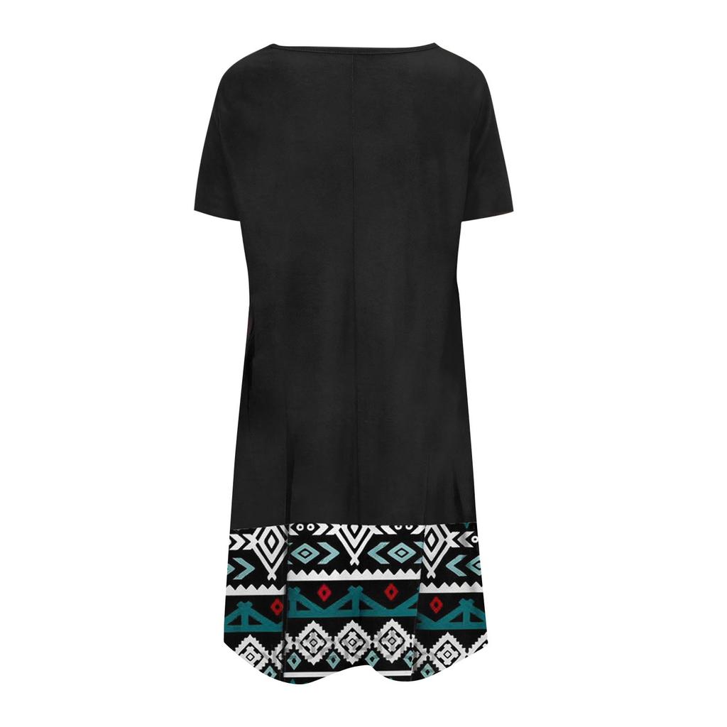 Women's Fashionable Casual Ethnic Printed Retro Round Neck Short Sleeve Dress