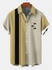 Retro Short-Sleeve Button-Up Shirt, Vertical Stripes & Diamond Pattern, Casual Wear