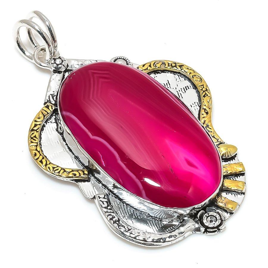 

Натуральный розовый кружевной агат, двухцветный кулон из стерлингового серебра 925 пробы, 2,64 дюйма, e7K67