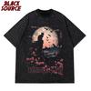T337 Summer Streetwear Y2K Cute Cat Anime Japanese Retro Style Women's Fun Cat Pattern T-shirt Y2K Men T-shirt Graphic T Shirts