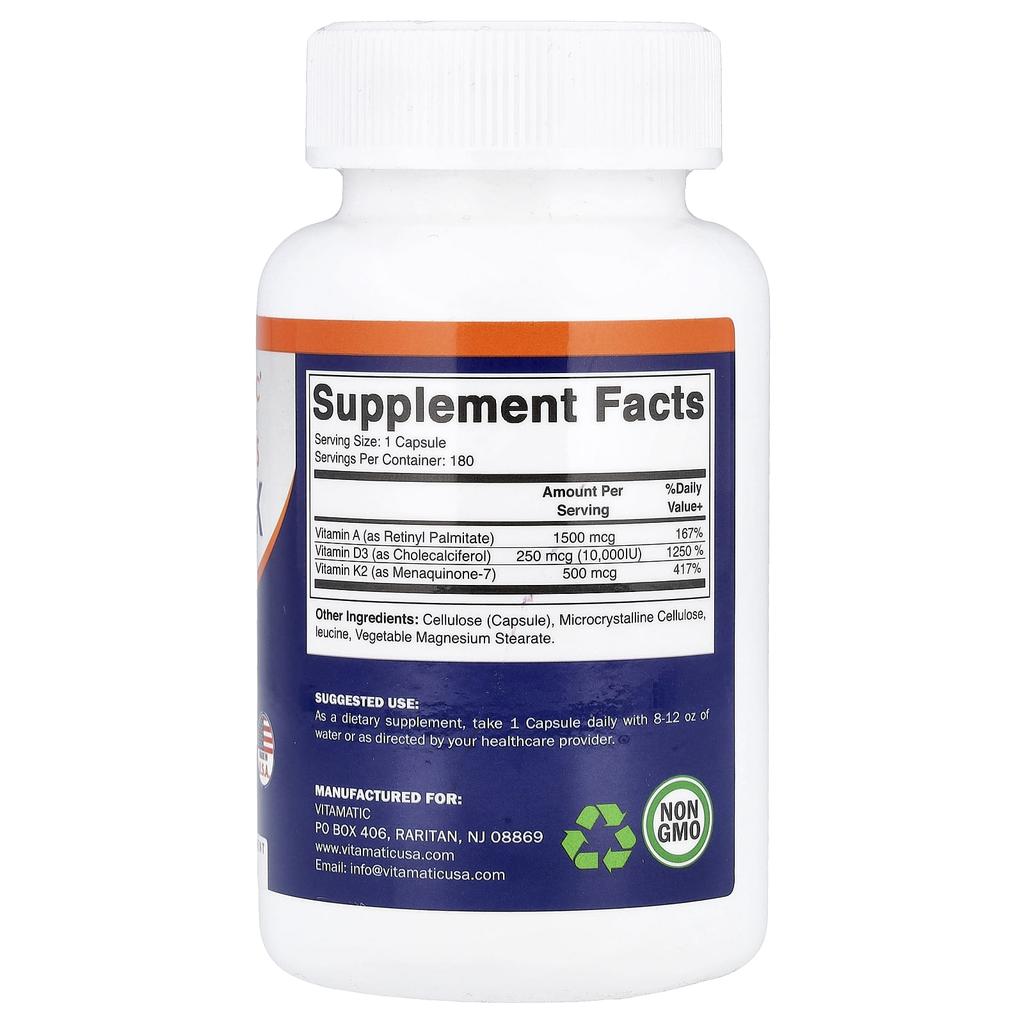 Vitamatic Vitamins A, D, K, Veggie Capsules, 180 Capsules