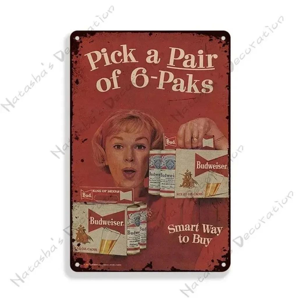 Budweiser Beer Metal Tin Sign 30x20cm, Vintage Advertising Wall Decor