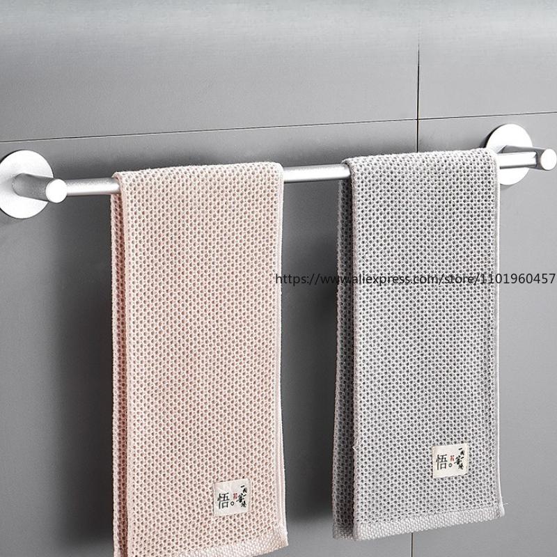 No Punching Space Aluminum Towel Rack Towel Bar Single Bar Toilet Hanging Bar Hanging Towel Hanger Bathroom Pendant White