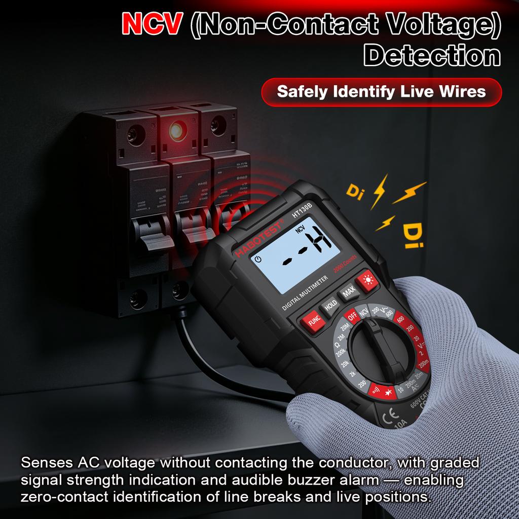 HABOTEST HT130B High-Precision Digital Multimeter AC/DC Current Meter Voltage Resistance Meter Electrician LCD Screen Ohm NCV