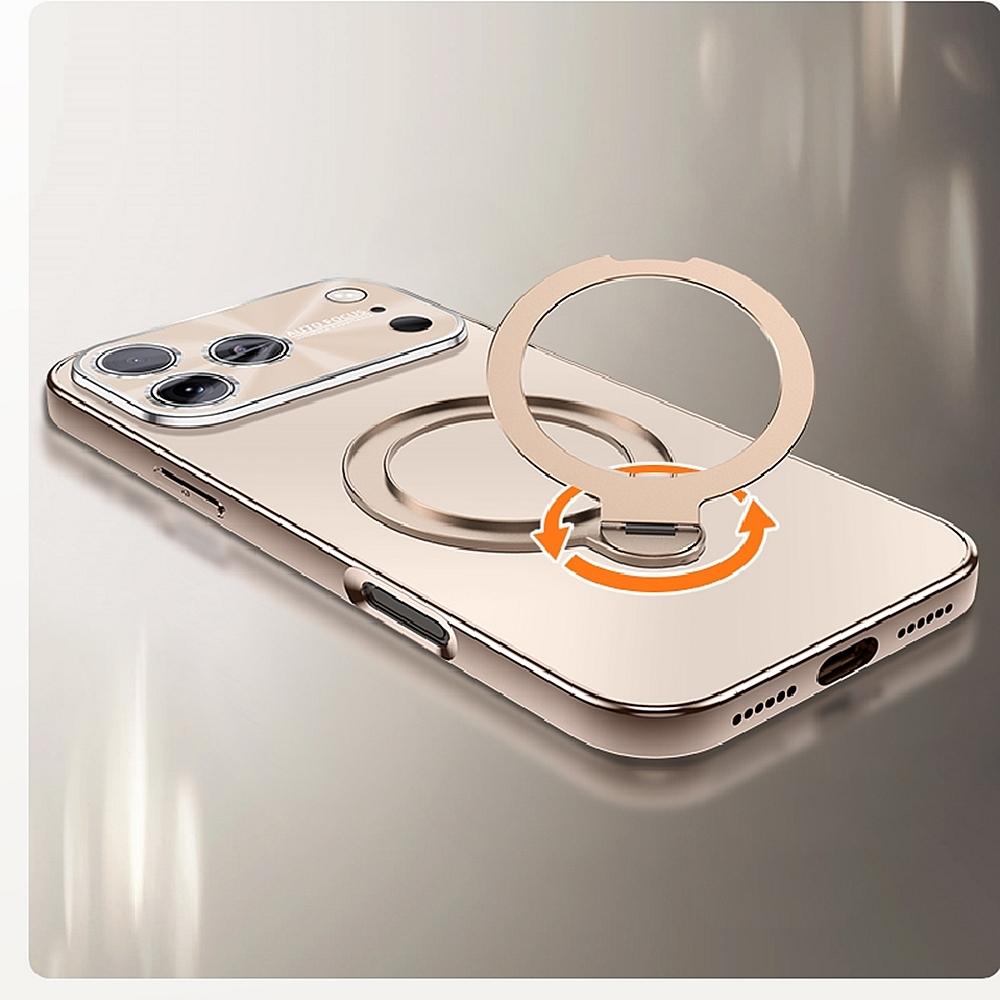 Plating For Magsafe Magnetic Phone Case For iPhone 17 Air 16 15 14 Pro Max Metal Rotating Ring Holder Bracket Matte Cover