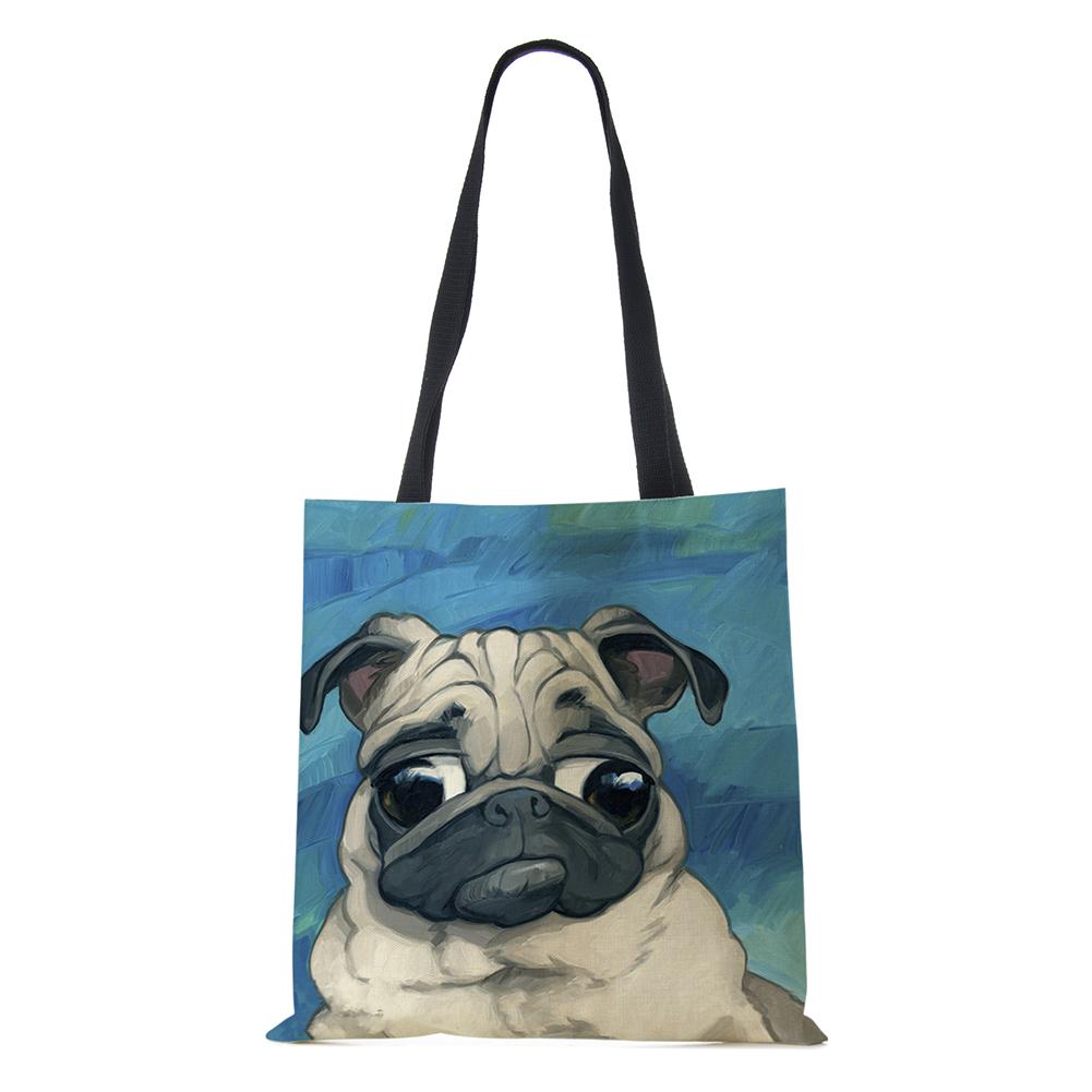 Dog Cartoon Shoulder Bag Vintage Women Reusable Large Capacity Canvas Tote Bag Harajuku Casual Shopping Storage Handbag KTY