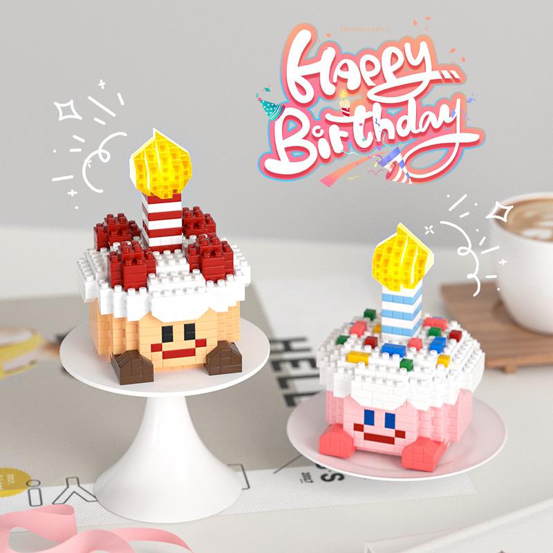 Idee Cartoon Mikro-Diamantblock Glücklicher Geburtstagskuchen Baustein Modell Konstruktionsspielzeug Mit Licht Sammlung Für Mädchen Geschenk