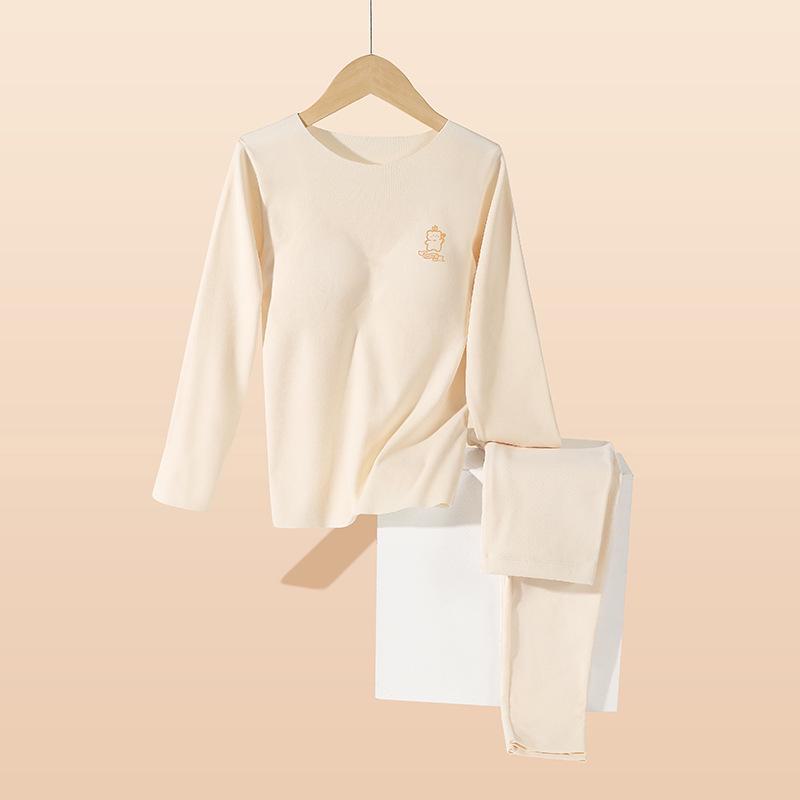 

German Velvet Seamless Girls Thermal Underwear with Chest Pads, Mulberry Silk for Skin Care - Autumn Suit 170 брудно-білий