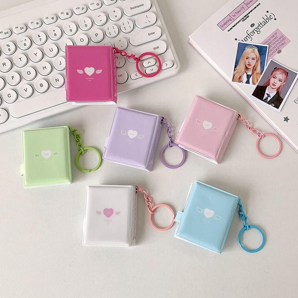 Hanging Pocket Mini Photocards Holder Love Heart Hollow Picture Storage Keyring Birthday Gift