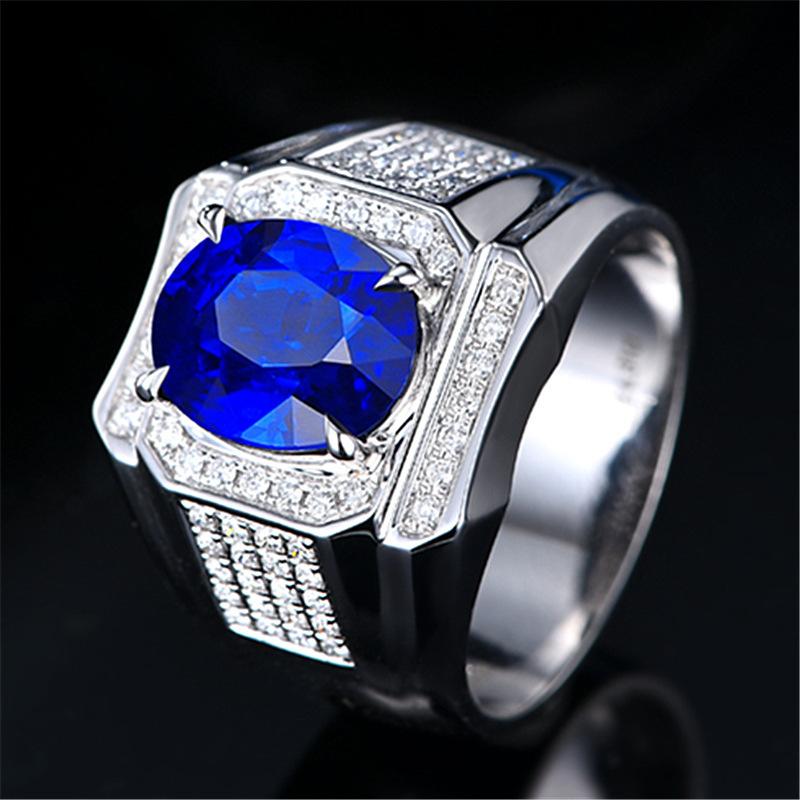 Open Mouth Domineering Sapphire Ring Plated with 18K White Gold and Diamond Inlaid with Colorful Treasure Men's Ring 2026