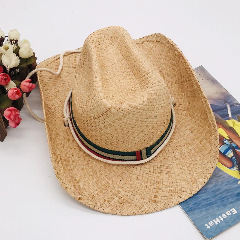 Hat Natural Lafite Straw Western Cowboy Hat Women'S Hat Sunscreen Shade Straw Hat Men'S Hat Wide Brim